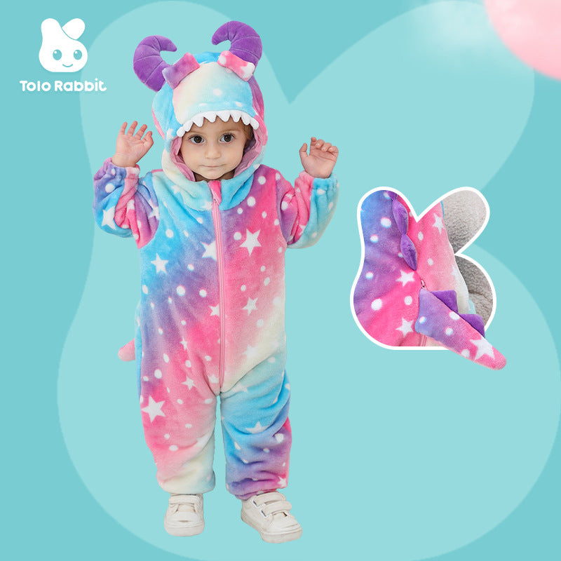Qile Rabbit autumn new infant baby monster shape Romper starry sky printing monster shape one-piece Romper