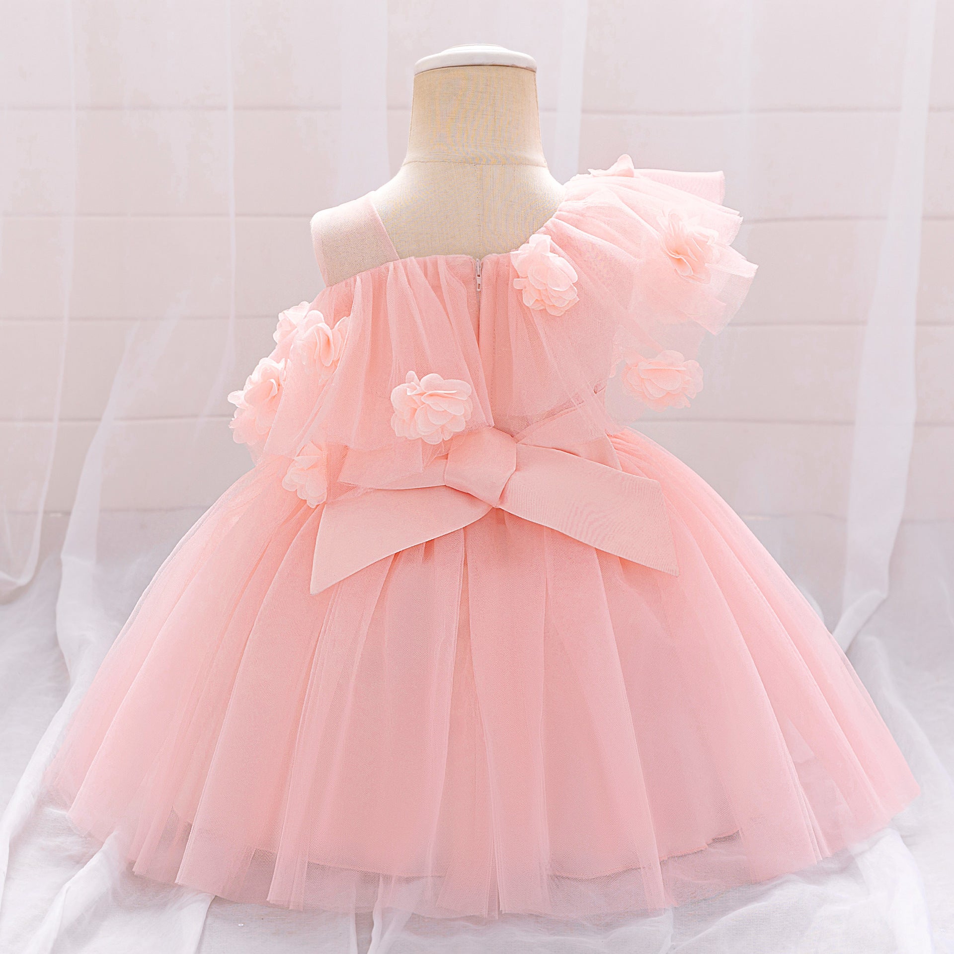 Cross-border Amazon infant dress three-dimensional flower mesh tutu skirt one-year-old baby birthday party washing dress