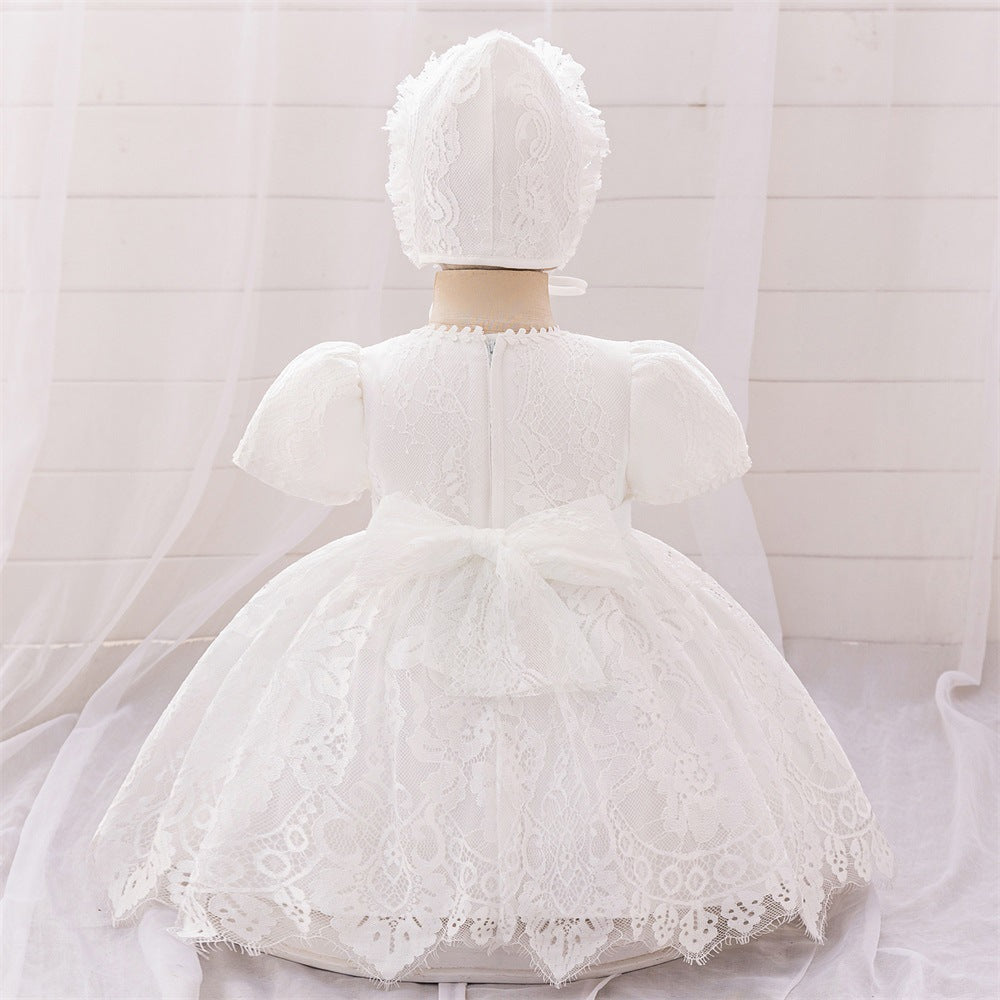 2024 New Girls' Wash Dress White Children's Dress Mesh Princess Dress Lace Embroidered Dress Yearly Dress