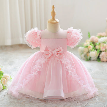 New Girls Princess Dress Bow Dress Mesh Tucker Dress Birthday Prom Children's Dress Performance Dress