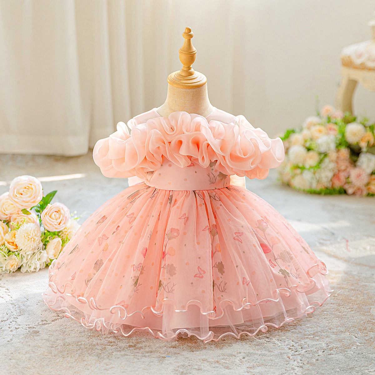 Girls Dress Little Girl Flower Fairy Fluffy Princess Dress Children's Host Piano Performance Costume