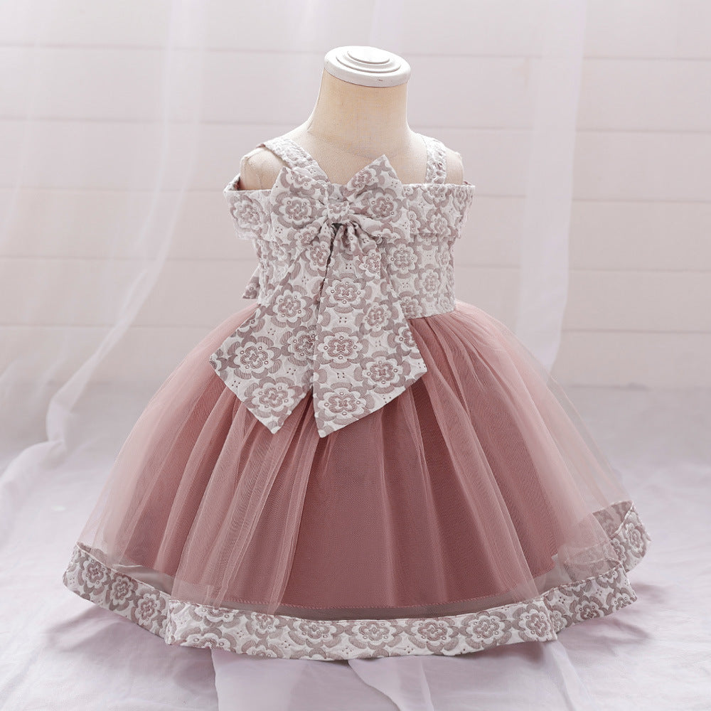 Foreign trade summer new children's big bow suspender princess dress fluffy mesh dress flower girl catwalk performance clothes