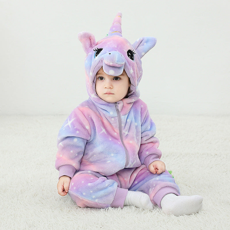 Autumn new baby flannel single-layer shape Romper unicorn shape one-piece Romper