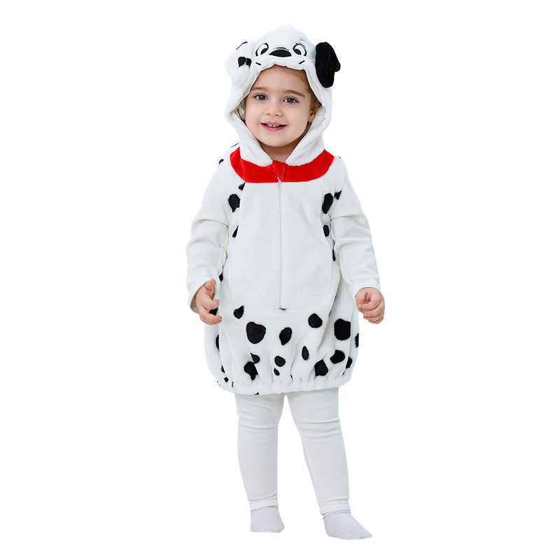 Qile Rabbit autumn new baby flannel single-layer spotted dog shape three-dimensional tail vest