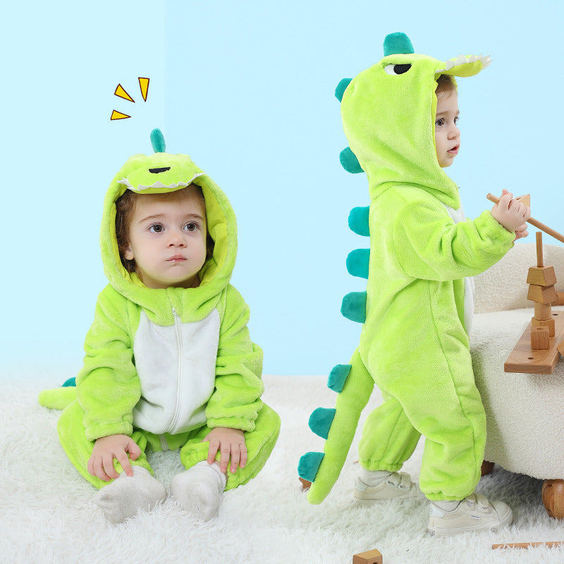 Qile Rabbit Children's Clothing Wholesale Spring and Autumn New Flannel Thin Dinosaur Single-layer Romper Jumpsuit