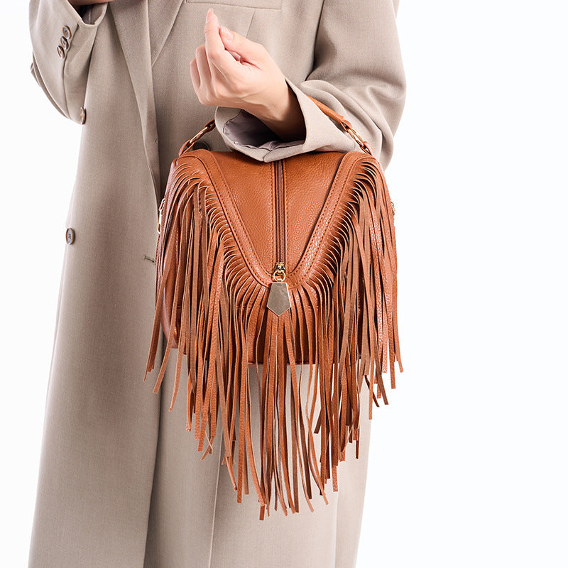 Europe, America and the Middle East 2025 autumn retro casual versatile fringed bag foreign trade handbag trendy shoulder messenger women's bag
