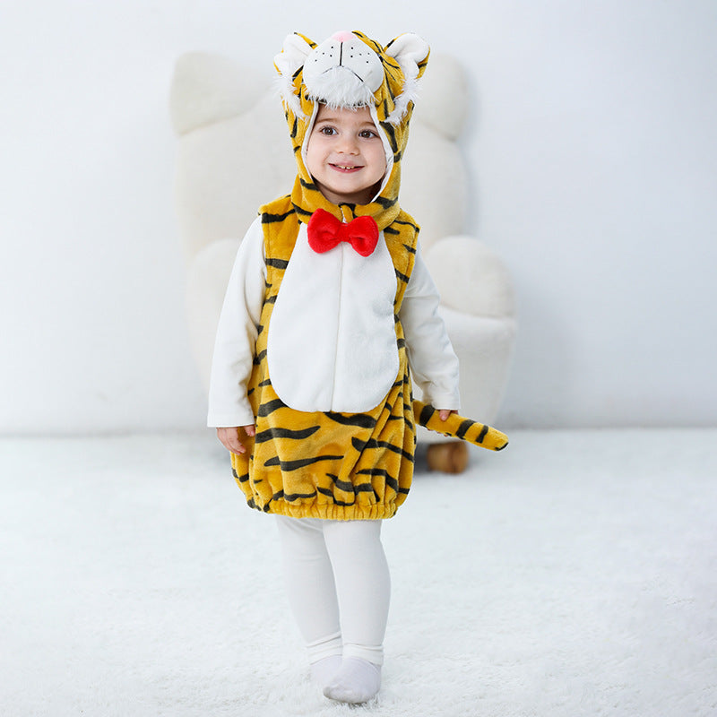 Autumn new baby flannel animal shape Romper tiger shape three-dimensional tail one-piece vest