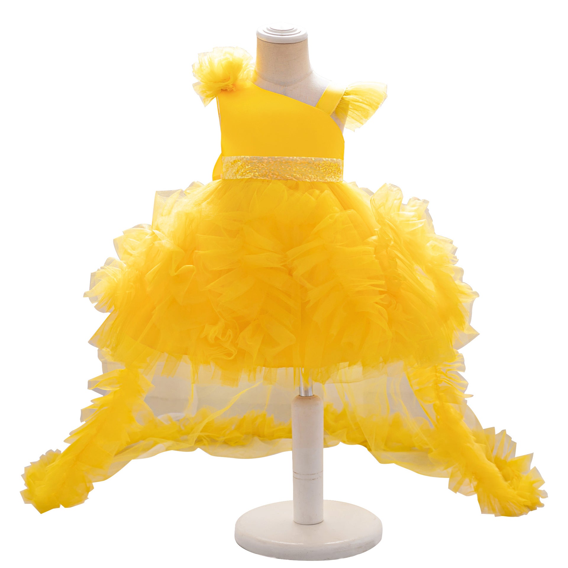 New girls' baby one-year-old trailing skirt infants and toddlers slanted shoulder puffy cake dovetail skirt children's 100-day dress skirt