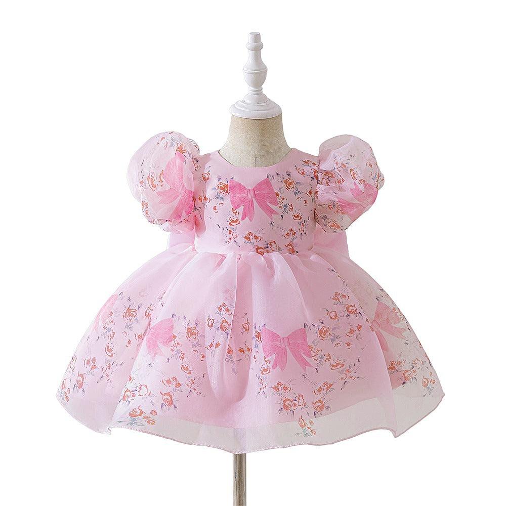 2025 new foreign trade children's dress printed flower child wedding dress skirt catwalk small host evening dress princess dress