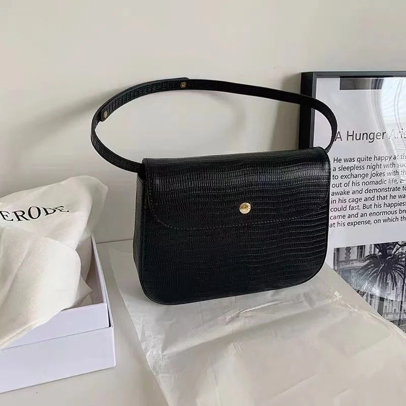 Cross-border retro women's bags Korean niche design Meina's underarm baguette bag single shoulder portable lizard pattern small square bag