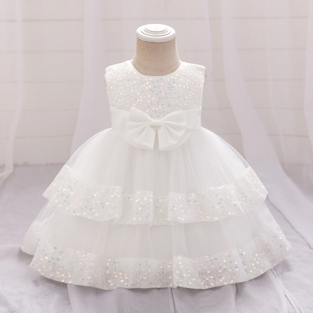Amazon Summer Infant Dress Sequined Bow Princess Dress Baby Year's Eve Banquet Skin Wash Dress