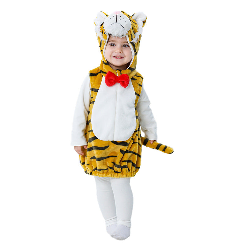 Autumn new baby flannel animal shape Romper tiger shape three-dimensional tail one-piece vest