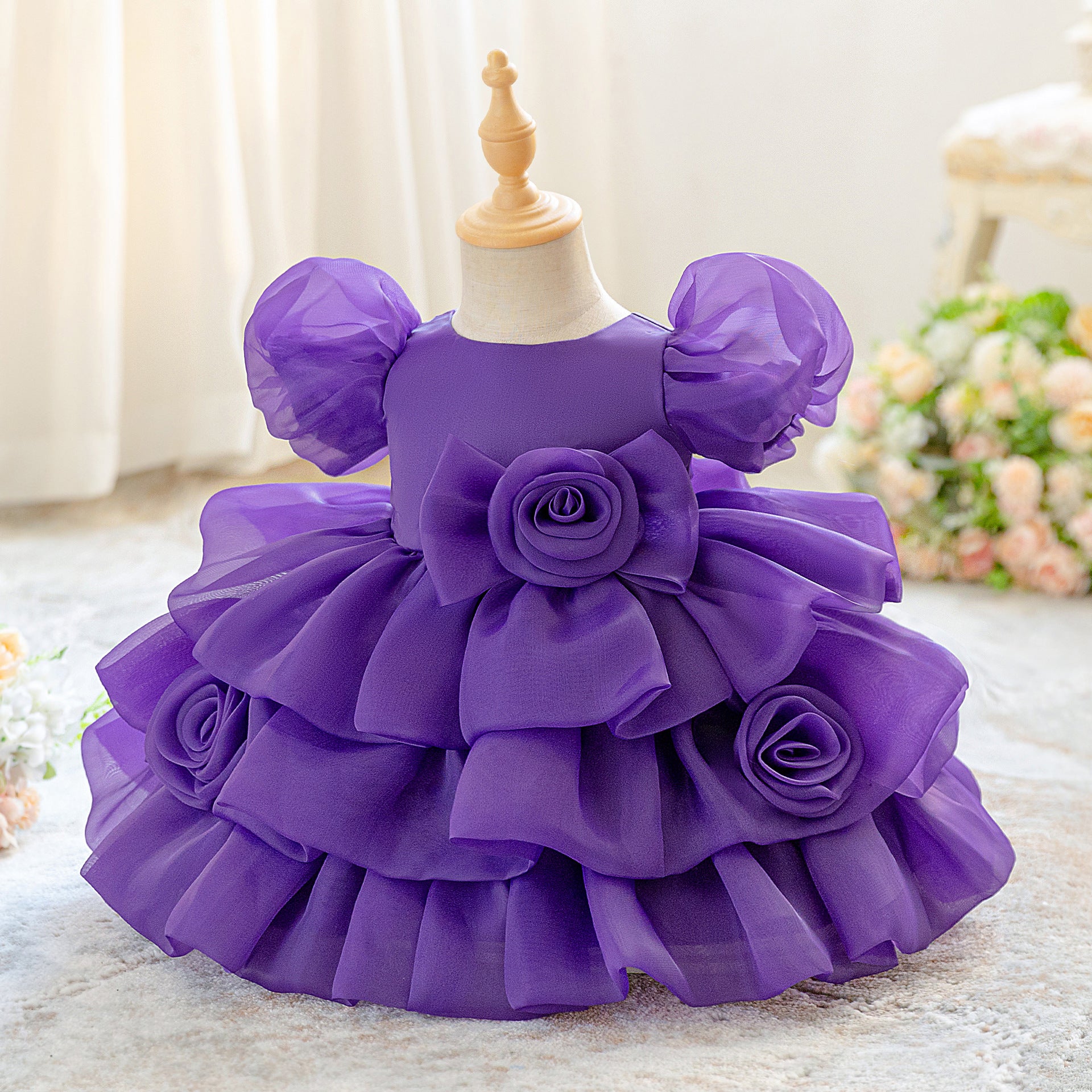 European, American Amazon Girls' Year Dress Dress Baby Fluffy Cake Dress Children's Flower Princess Dress Banquet Dress