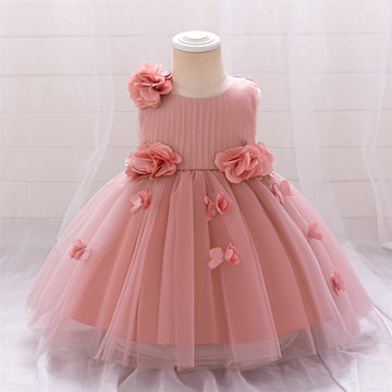 Cross-border Amazon infant dress three-dimensional flower mesh tutu skirt one-year-old baby birthday party washing dress