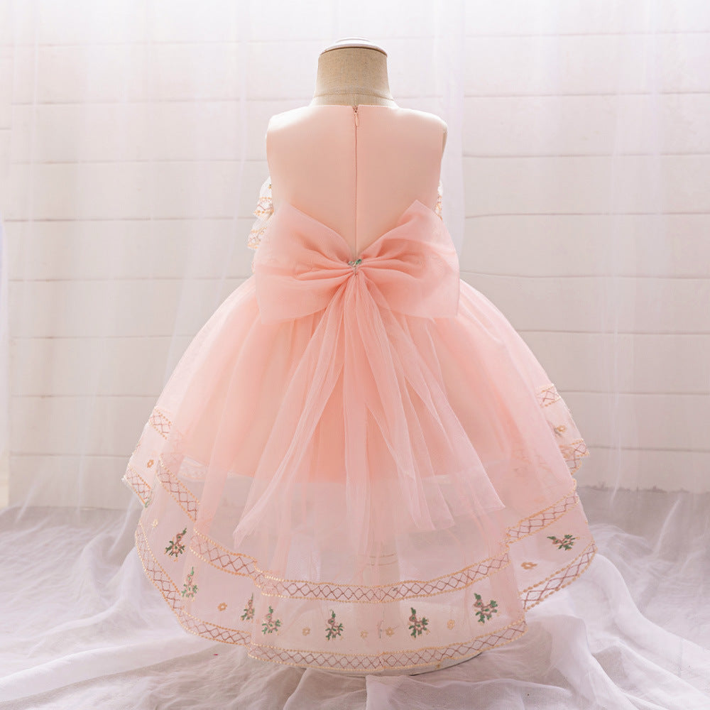 European and American new girls princess dress children's dress wedding flower girl dress trailing mesh dress summer dress