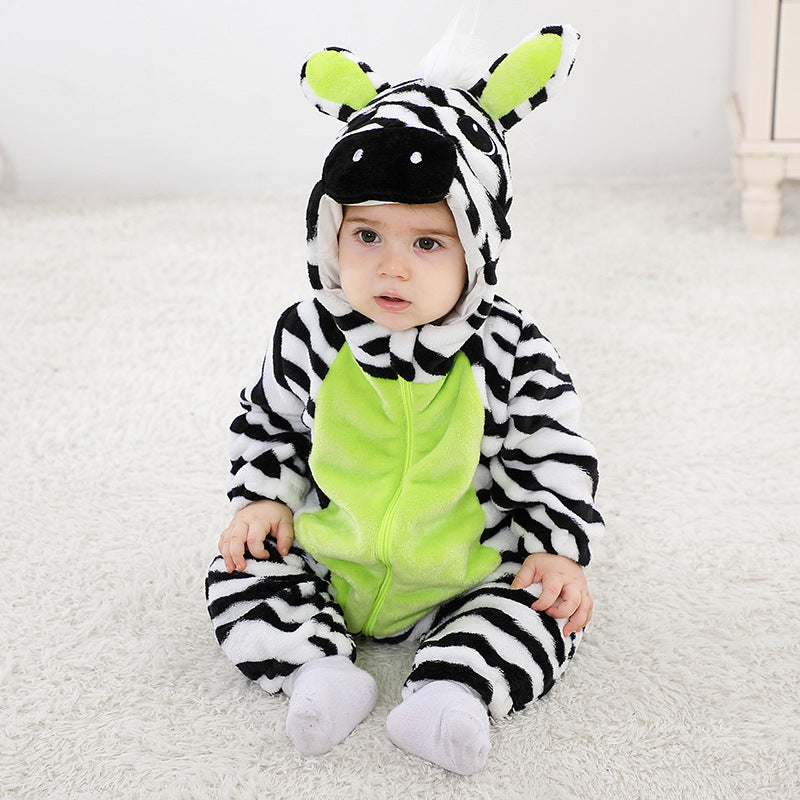 0-3 year old baby autumn new comfortable flannel animal-shaped Romper zebra-shaped one-piece Romper