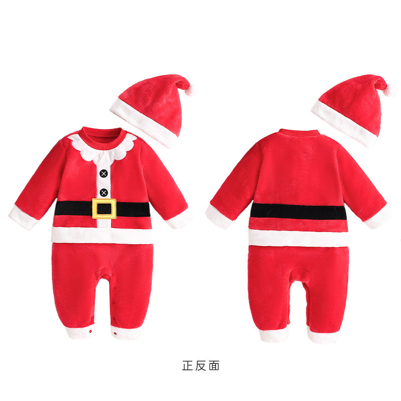 Qile Rabbit autumn new baby flannel single-layer Christmas modeling Romper cute performance clothes