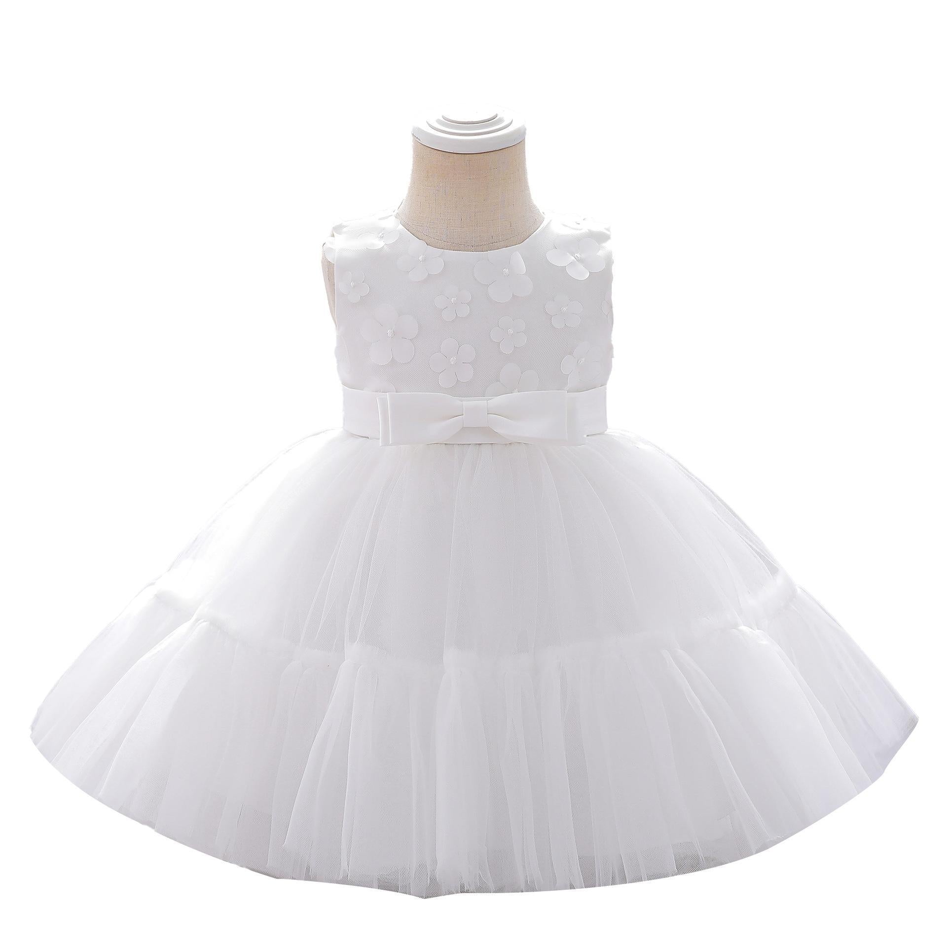 Cross-border new flower girl wedding fluffy yarn little girl princess dress, one-year-old baby girl banquet grab week dress