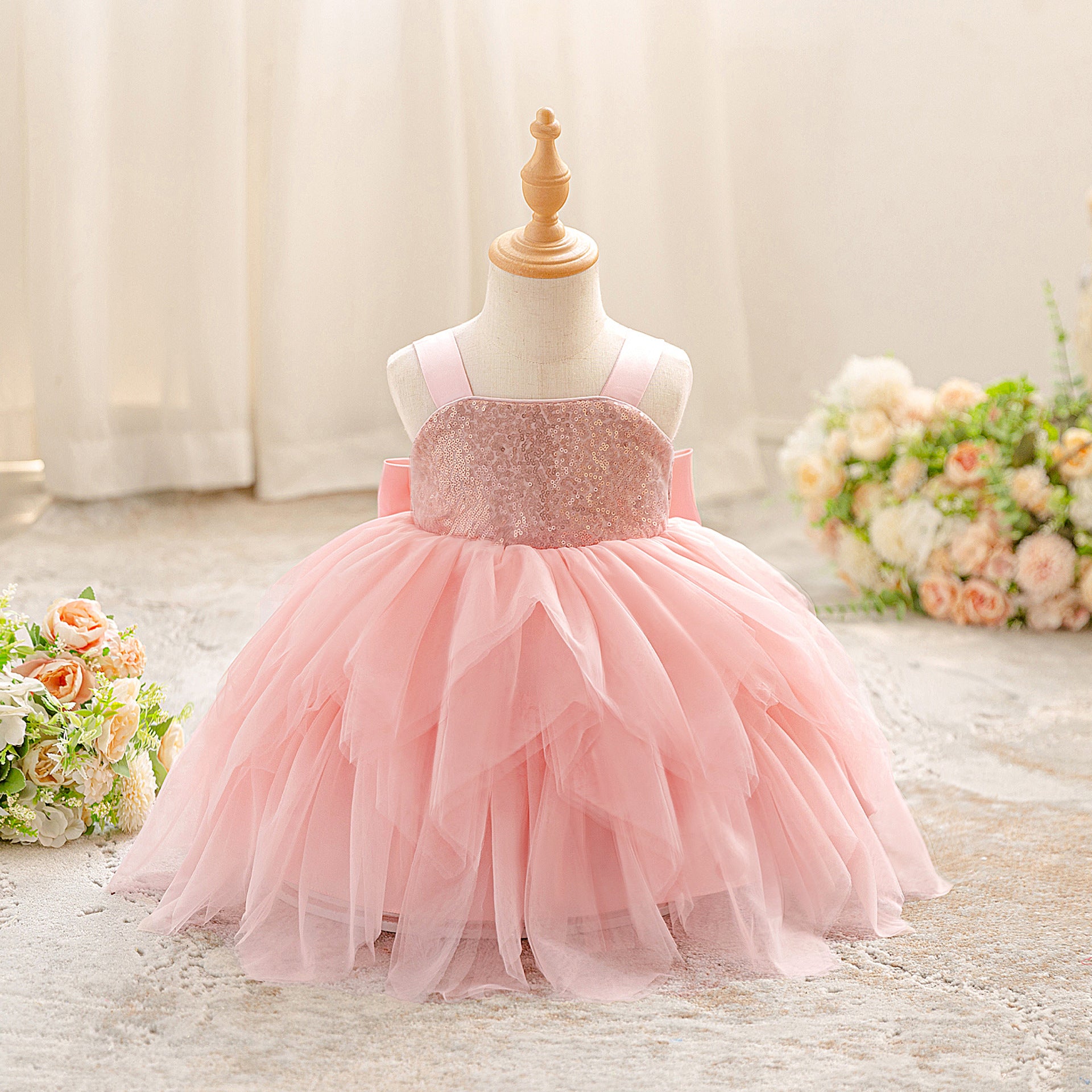 Children's Dress Girls Princess Dress Fluffy Gauze Dress Foreign Style Flower Girl Wedding Dress Host Piano Performance Dress Walking Show