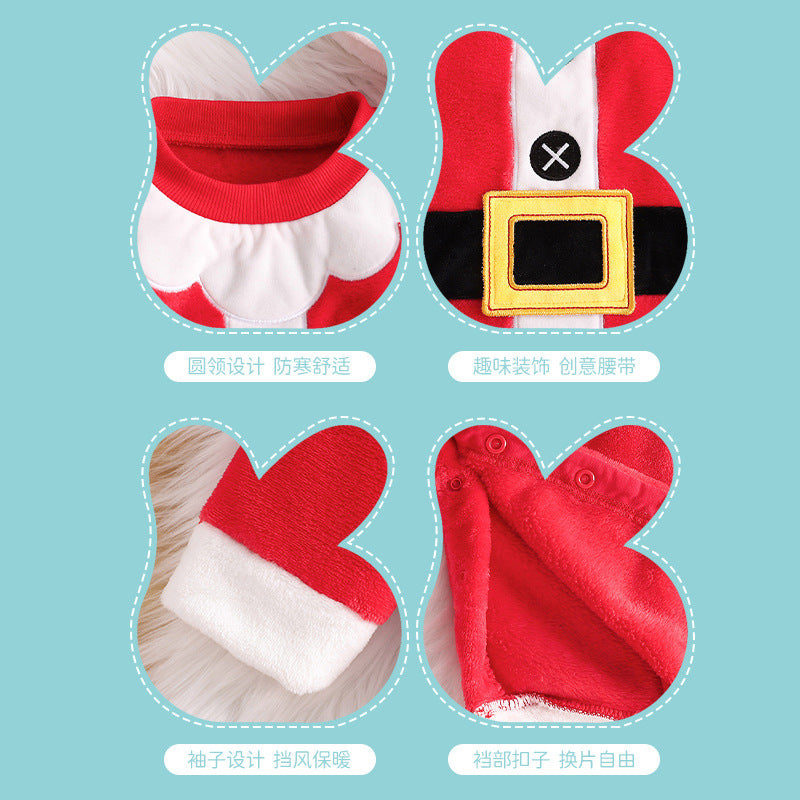 Qile Rabbit autumn new baby flannel single-layer Christmas modeling Romper cute performance clothes