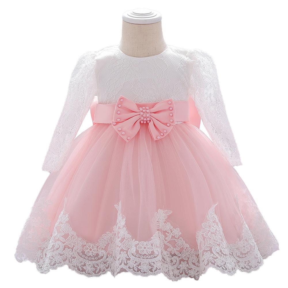 Amazon Kids Baby Princess Dress Girls Lace Long Sleeve Fluffy Baby Wash Dress Baby Full Moon Baby