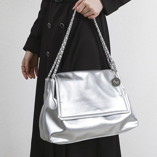 Trendy Silver Women's Shoulder Bag – Casual Chain Crossbody Bag