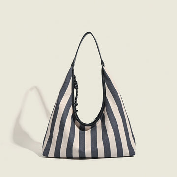 Niche Slack Canvas Striped Bag Stylish Vintage Underarm Bag Student Commuter Large Capacity Tote Bag Shoulder Bag
