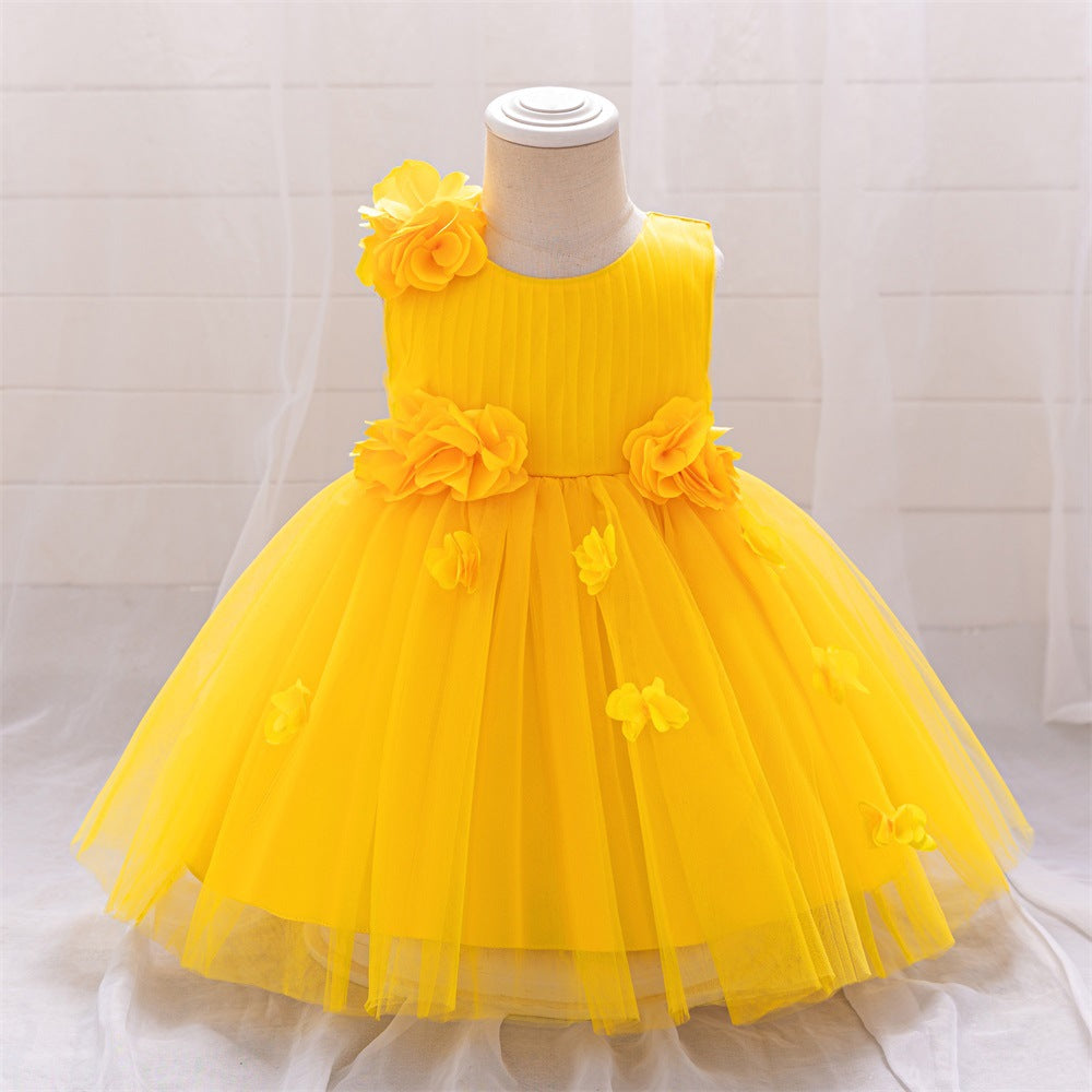 Cross-border Amazon infant dress three-dimensional flower mesh tutu skirt one-year-old baby birthday party washing dress