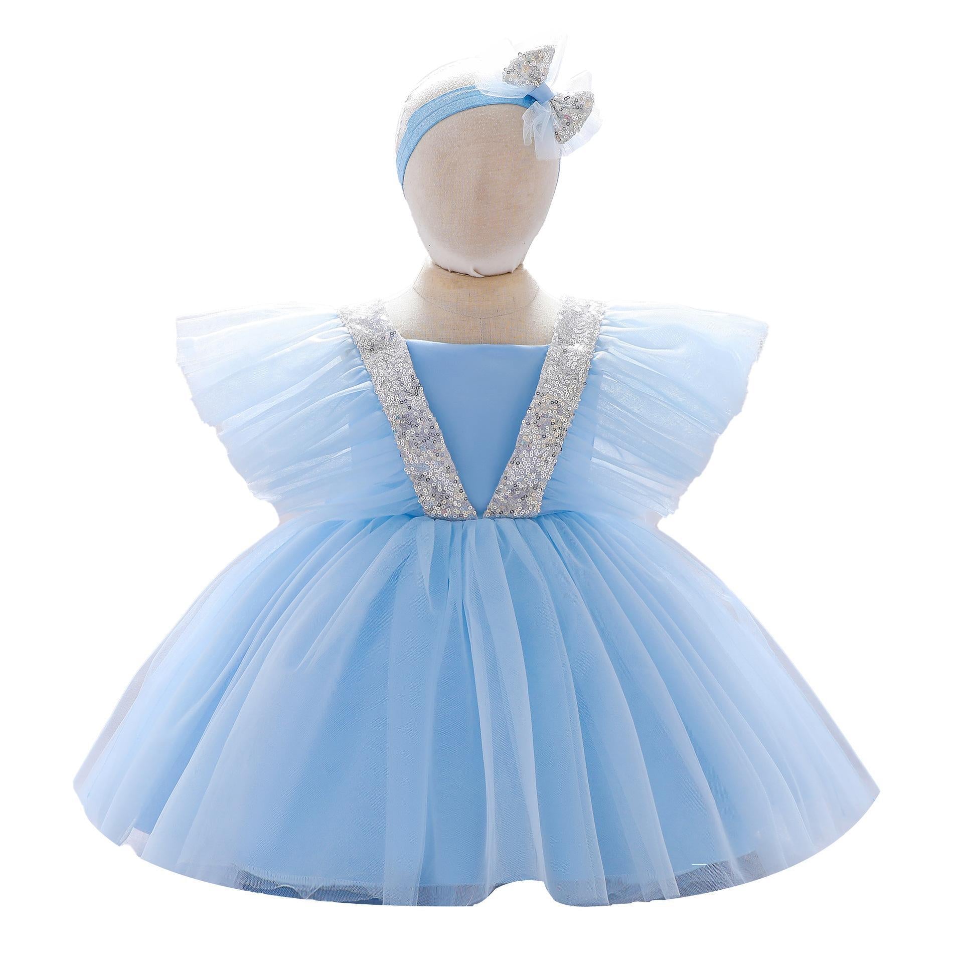 Foreign trade children's clothing first-year dress fluffy yarn sequined children's princess dress baby girl birthday dinner grab week dress