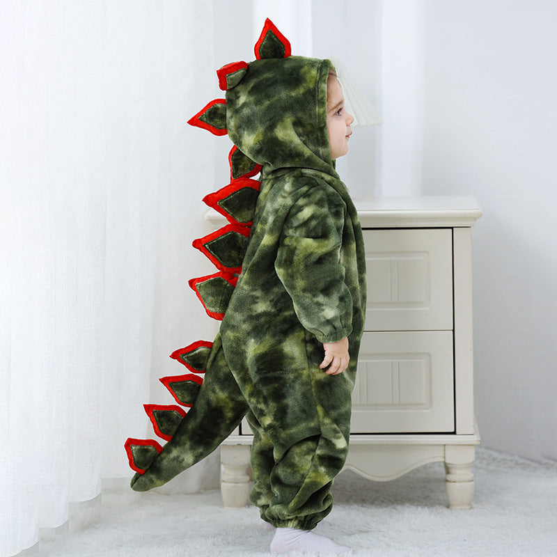 Autumn new 0-3 year old baby flannel single-layer modeling Romper dinosaur modeling one-piece Romper climbing suit