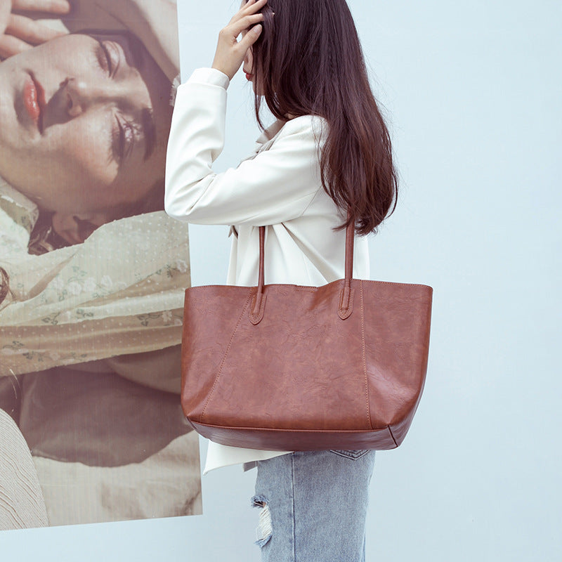 Retro Solid Color Shoulder Tote – European & Korean Style