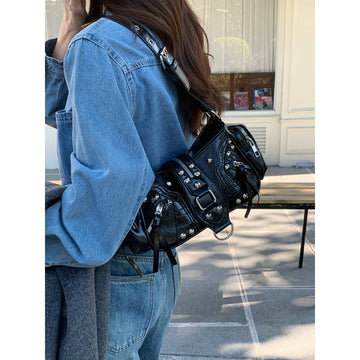 Sweet Cool Spice Girl Underarm Bag Niche Design Sense Versatile Heavy Industry Locomotive Bag Retro Commuter Shoulder Crossbody Bag Female