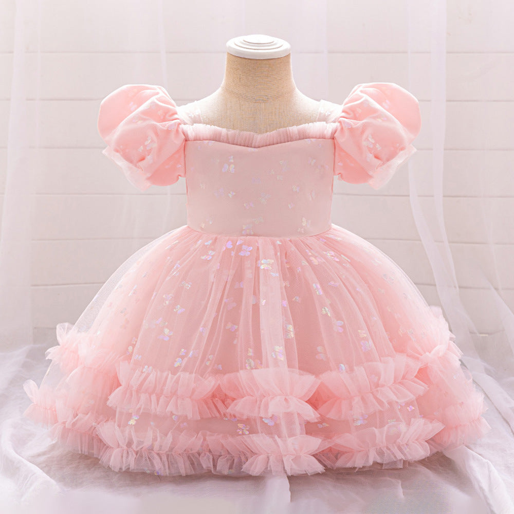 European and American infant and toddler dresses summer new bubble sleeves mesh fluffy princess dresses wedding flower girl dresses