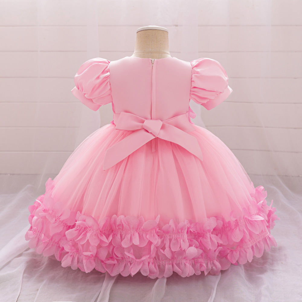 Amazon's new girl baby evening dress children's three-dimensional flower bubble sleeve dress dress girl dinner dress