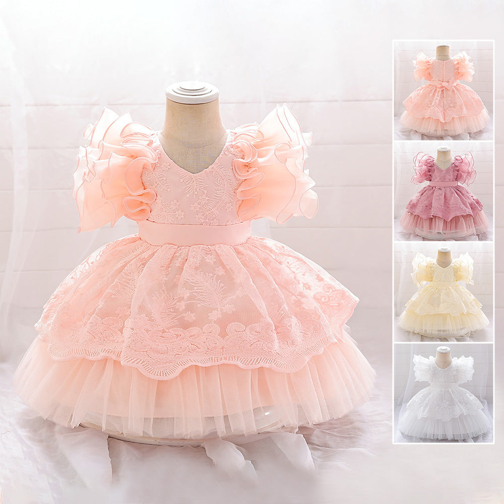 Princess dress girls clothes pink baby girl summer birthday dress children girls skirt puffy gauze skirt