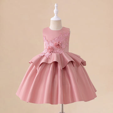 Summer children's dress princess dress cross-border new medium and small children's satin dress sleeveless three-dimensional applique performance clothes