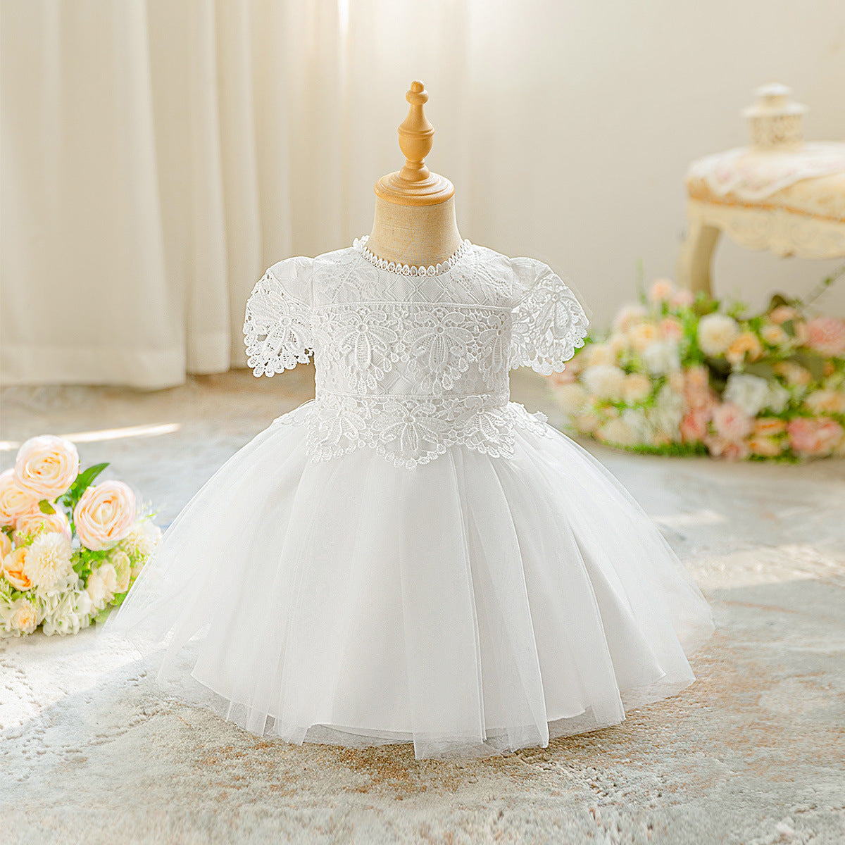 Cross-border children's birthday princess dress lace flower girl wedding dress tutu skirt little girl's first birthday wash dress spot