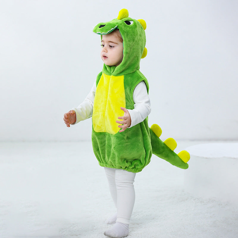 Qile Rabbit autumn new 0-3 year old baby flannel single-layer modeling Romper cartoon dinosaur modeling vest