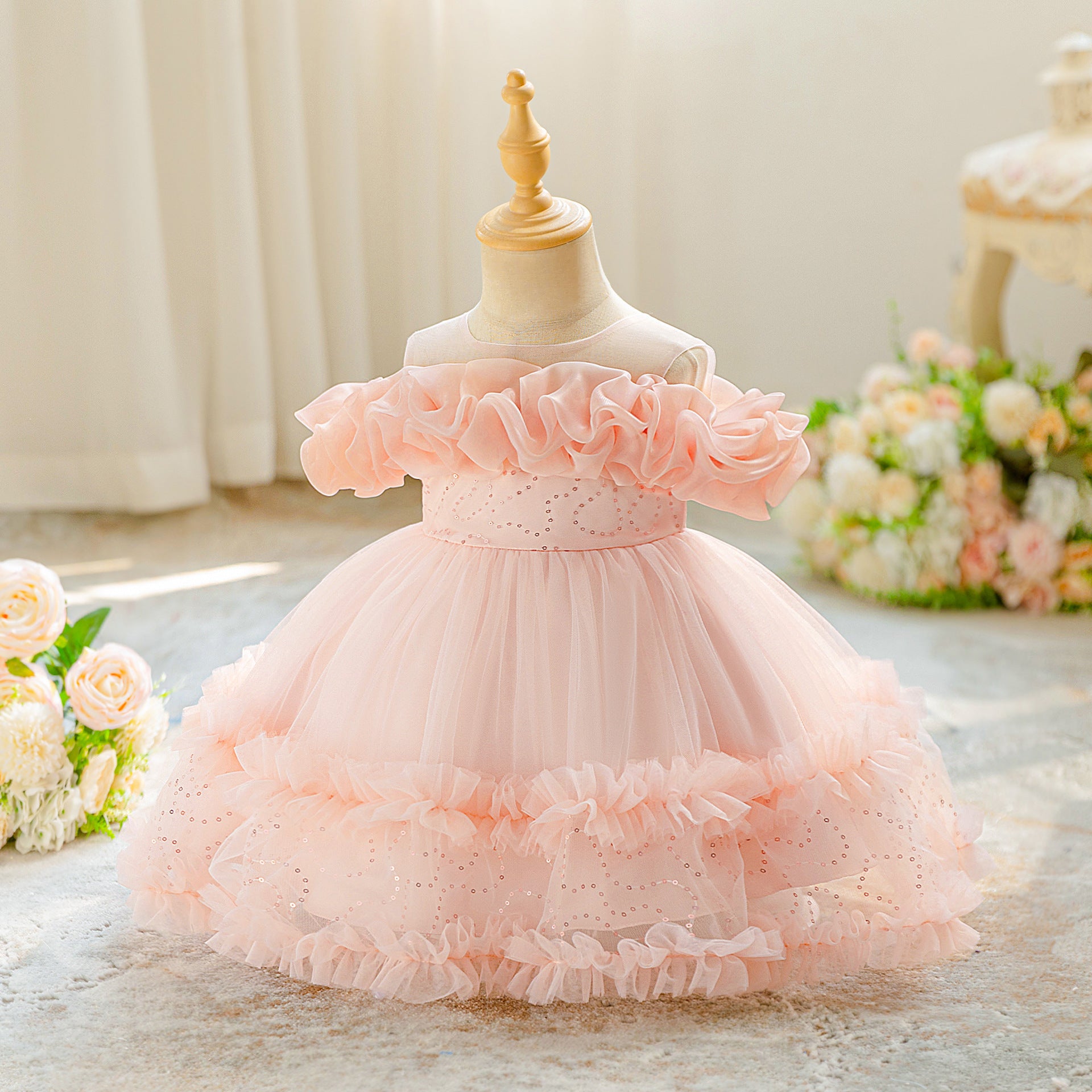 Cross-border new girls' princess dress mesh tutu dress birthday banquet children's evening dress small flower children's dress