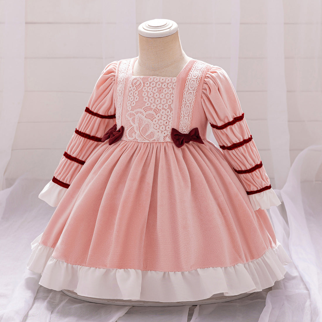 Amazon's new one-year-old baby wash dress baby long-sleeved bow tutu skirt little girl grab week dress skirt
