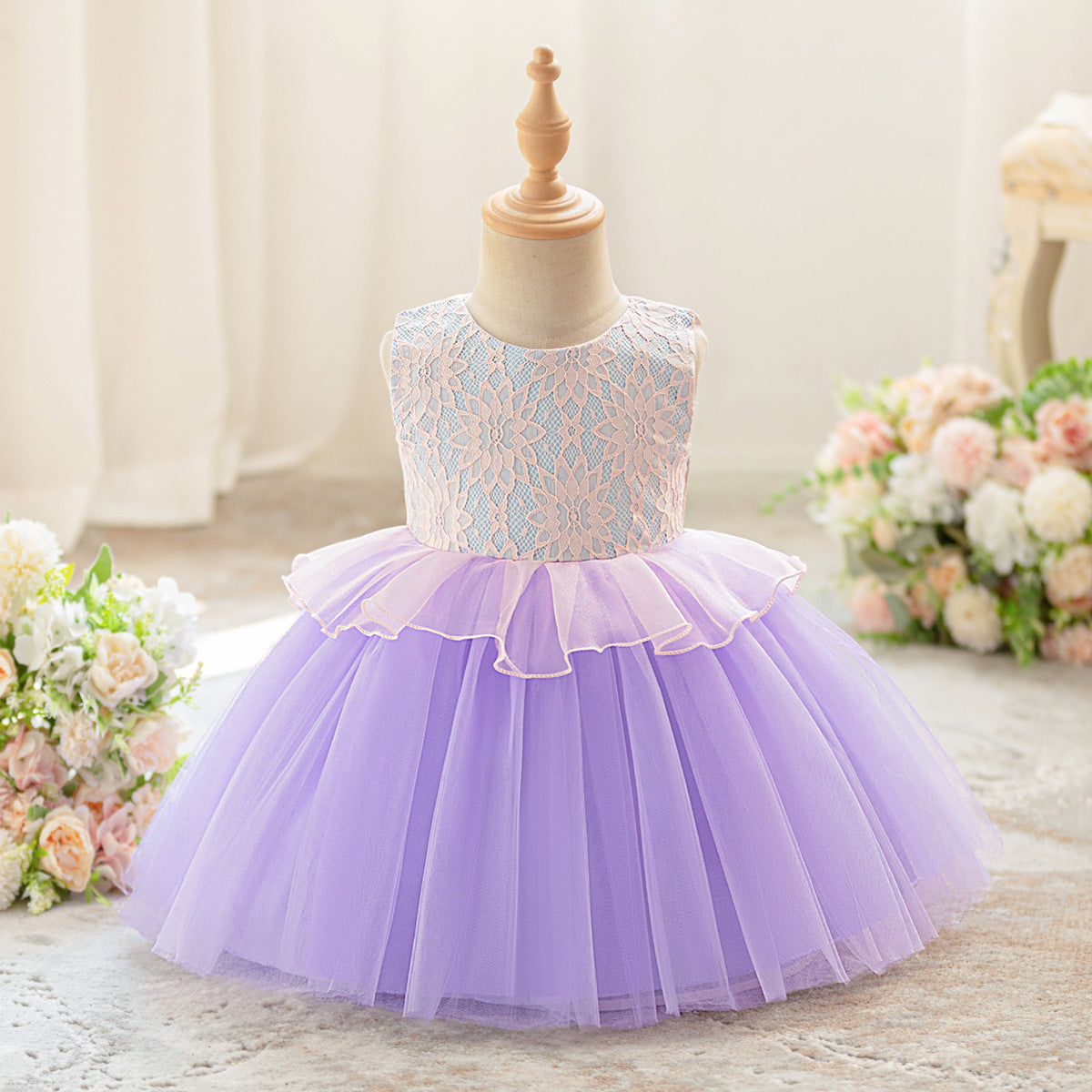 Wholesale Amazon sleeveless wedding dress tutu skirt little girl children's dress baby year old princess dress piano performance dress