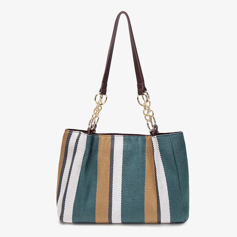 Korean version of large-capacity women's shoulder bag women's 2025 new simple vertical striped casual tote bag fashion handbag