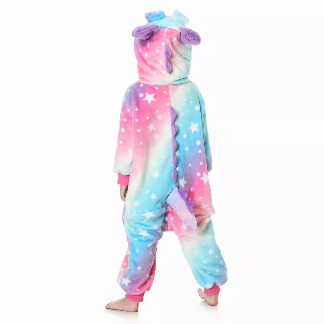 Autumn new children's cartoon styling clothes flannel single-layer cute rainbow monster styling onesie