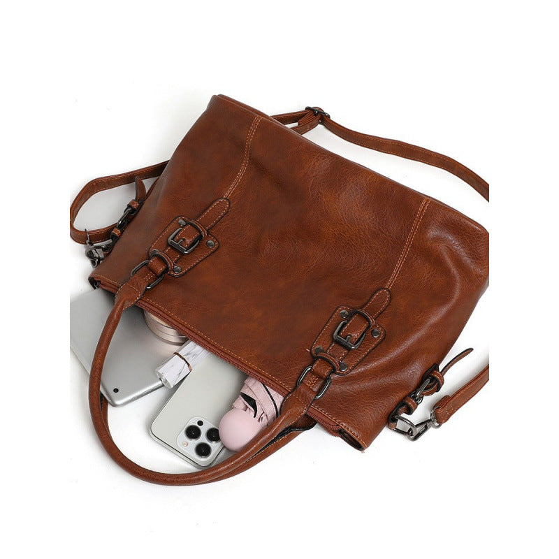 Foreign trade cross-border Europe, America, autumn and winter fashion trends, portable tote soft leather large-capacity texture retro simple shoulder bag