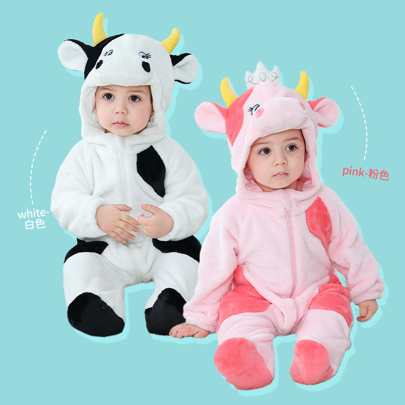 Qile Rabbit autumn and winter new 0-3 year old infants and toddlers are cute, casual and comfortable to go out two-color cow climbing clothes