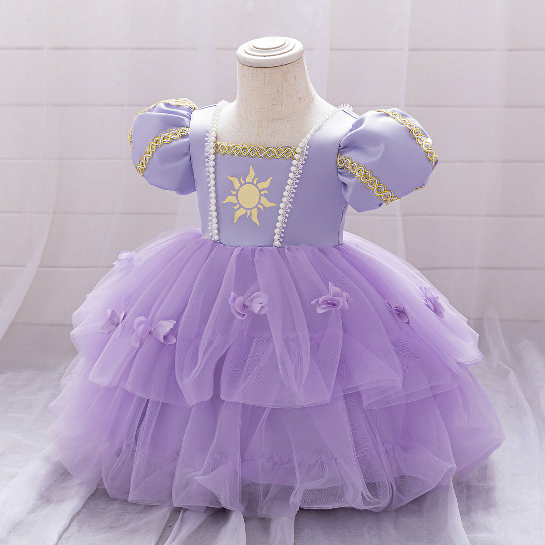 Cross-border TikTok hot-selling baby girl children's performance clothes cosplay sleeping beauty bubble sleeves fluffy princess dress
