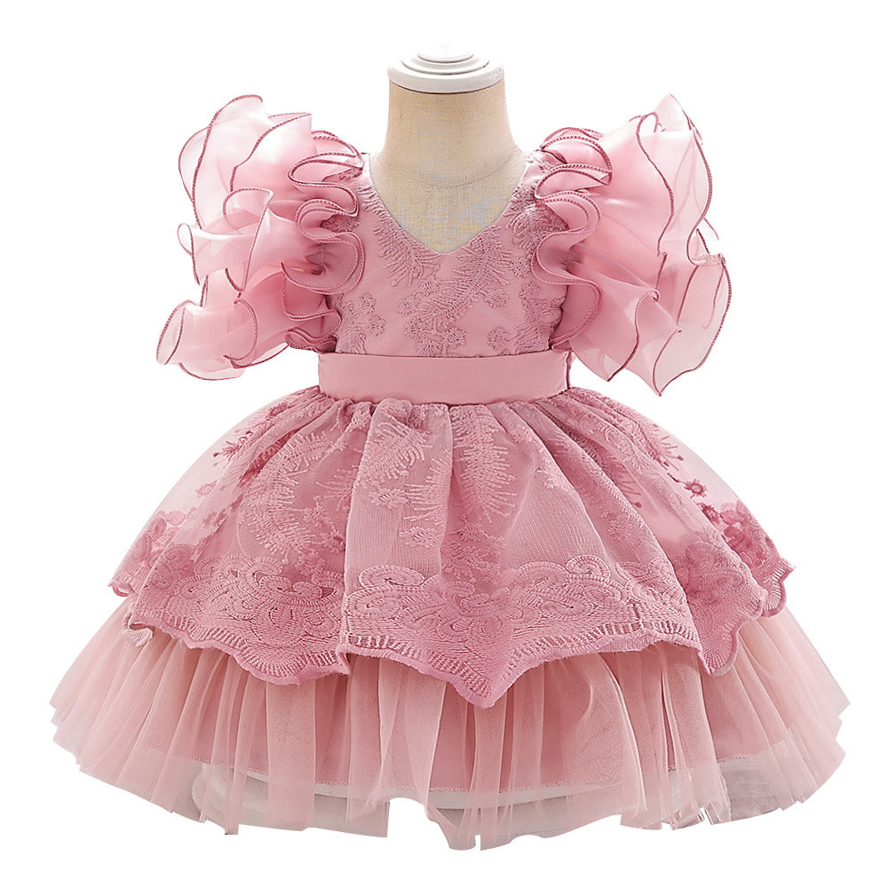 Princess dress girls clothes pink baby girl summer birthday dress children girls skirt puffy gauze skirt