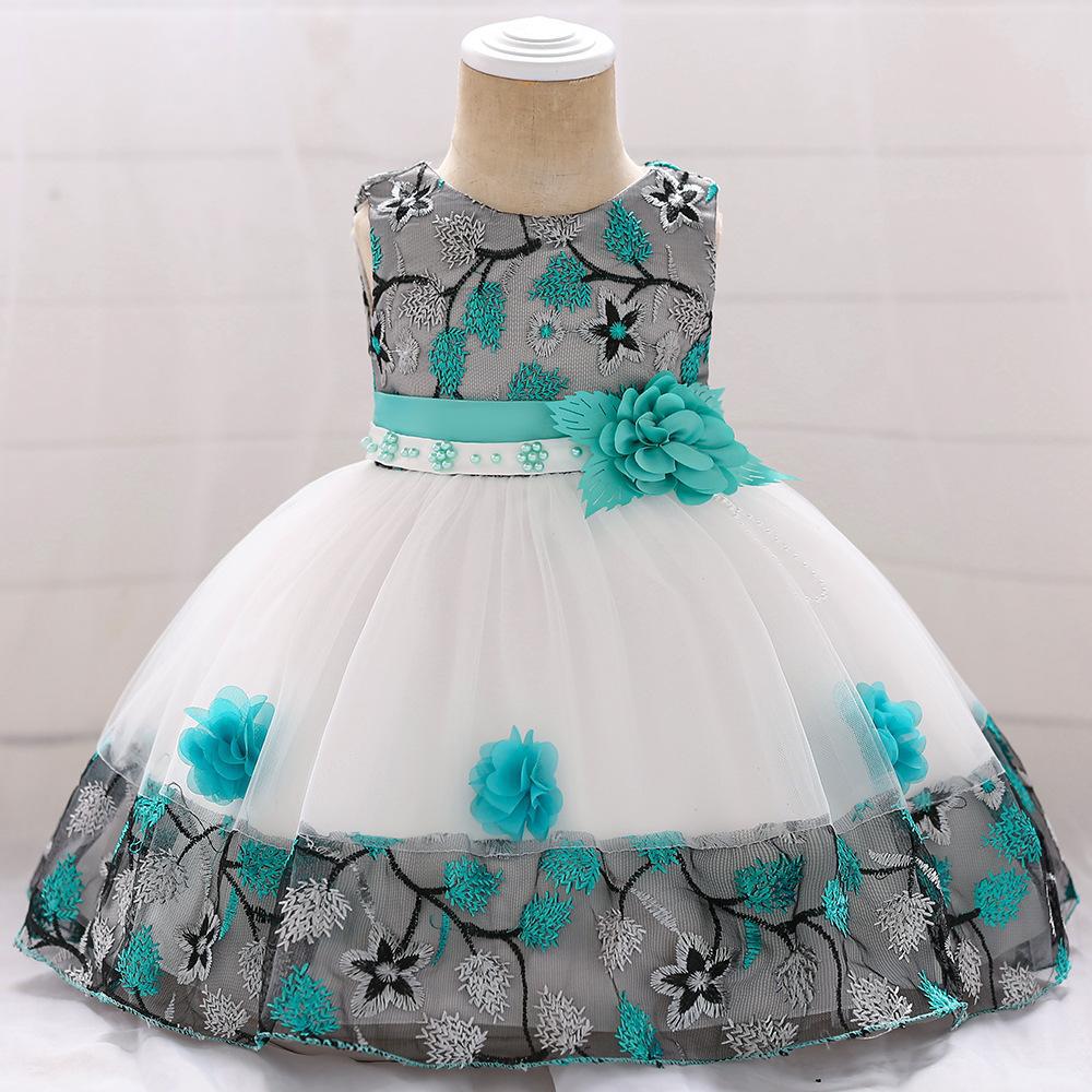 New European and American baby birthday dress infant three-dimensional flower girl dress birthday gift full moon banquet skirt