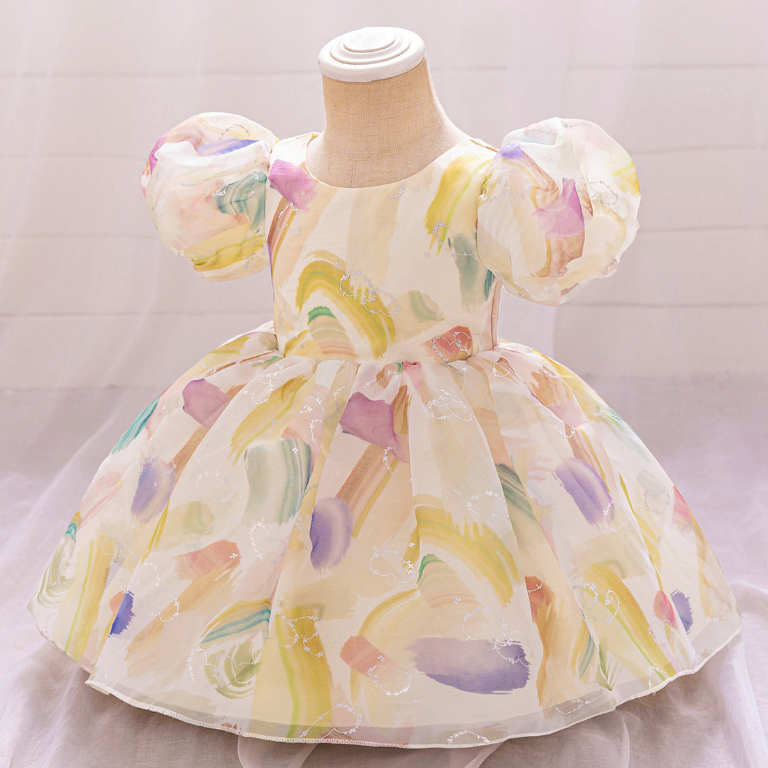 European and American new girls' baby dress skirt infant bubble sleeve printed flower girl dress one-year-old baby dress