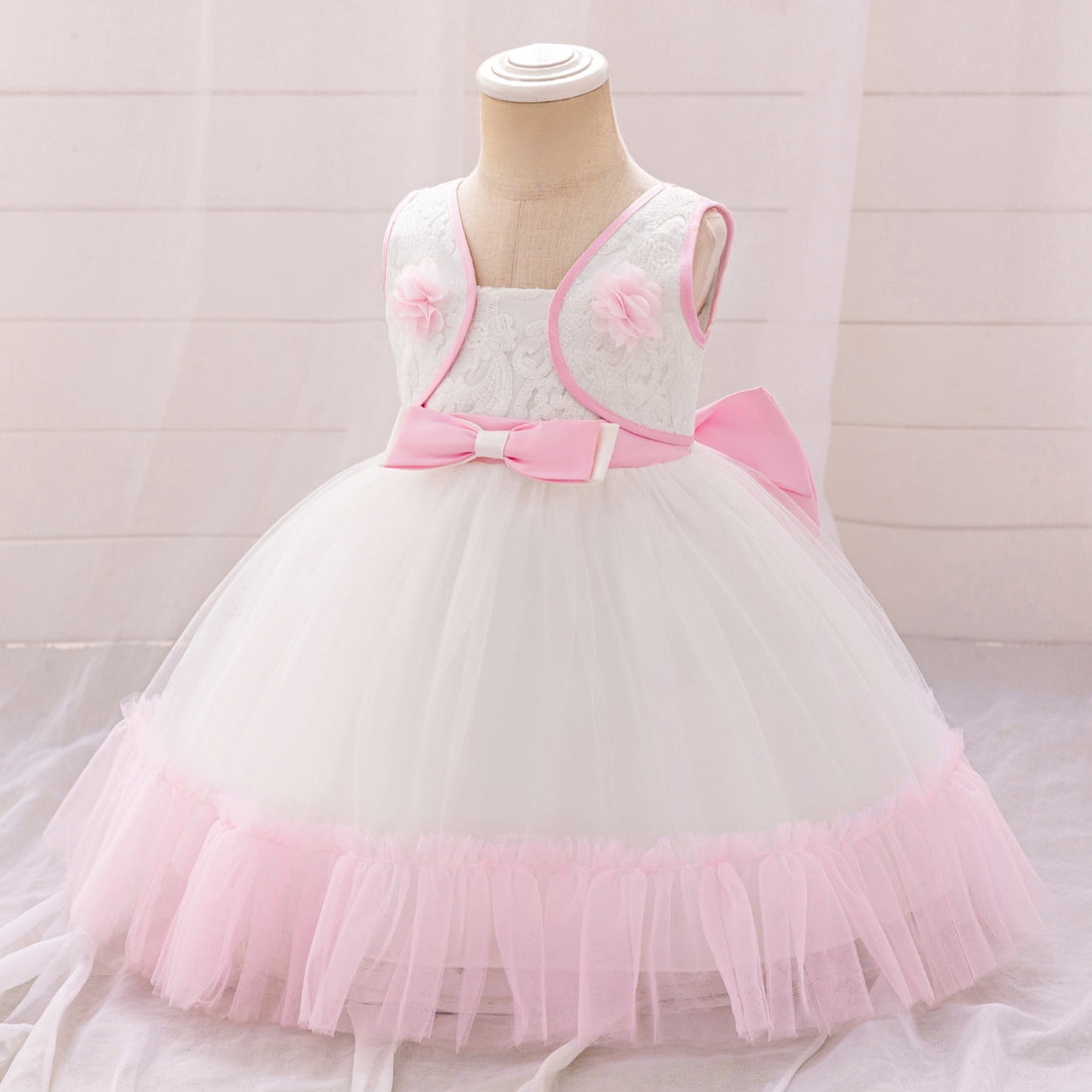 Baby dress foreign trade new children's dress fluffy gauze skirt bow flower princess skirt one-year-old dress